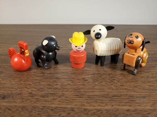 5 Vintage Fisher Price Farm Little People Lot Figure Barnyard Animal Chicken Pig - Picture 1 of 11