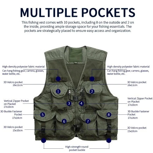 Chaleco de Pesca de Alta Calidad Hombres con 10 Bolsillos Tela de Malla Exterior Pesca Caza Foto 4 de 4