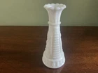White Glass Vase Vintage Small Decorative Glassware Flower Vase 6”