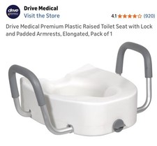 Drive Medical Raised Elongated Toilet Seat with Lock and Armrests