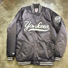 Majestic New York Yankees MLB Satin Bomber Jacket Men's XXL Gray Baseball
