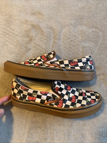 VANS Cereza Zapatos a Cuadros Tenis Para Mujer 7 Sin Cordones Parte Superior Baja Monopatín - Imagen 2 de 7