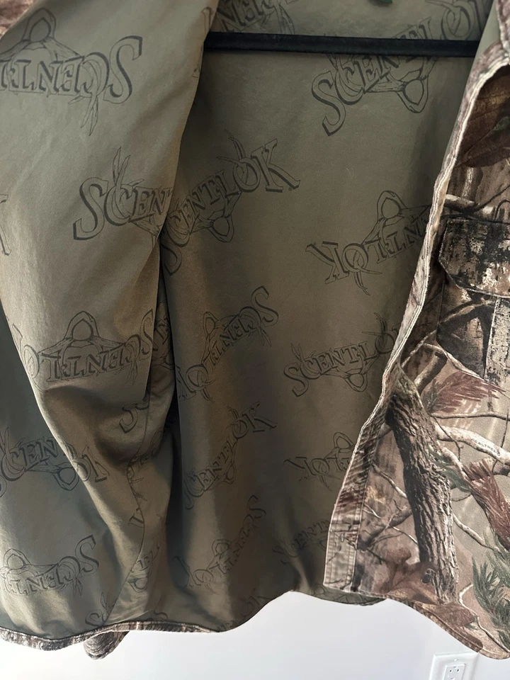 Camisa Chaqueta Cabelas Scent Lok Para Hombre Mediana Marrón Hoja de Árbol Camuflaje Abotonada Foto 4 de 4