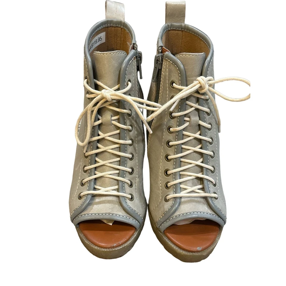 Sandalias de cuña Dr. Martens Sabrina con cordones grises para mujer 5 peep toe punk chic Foto 4 de 4