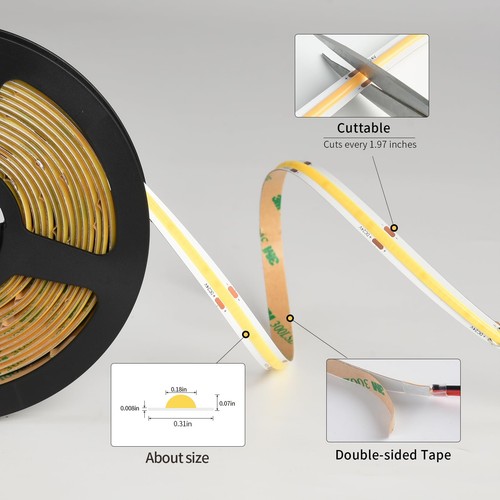 SIRYYUI COB LED Strip 5M, warmweiß 3000K LED Streifen Licht DC24V, 480LEDs/M, CRI - Bild 5 von 6