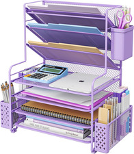 7 Tier Desk File Organizer, Letter Tray Paper Organizer with Pen Holder and Meta
