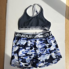 UNDER ARMOUR Girls size Y M Racerback  Y Lg blue camo shorts