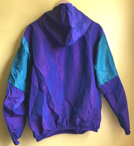 Vintage Surf Style Hooded Anorak Iridescent Windbreaker Jacket Pullover - Picture 2 of 7