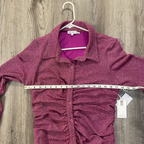 Neu mit Etikett $ 130 Good American glitzerndes rosa Minikleid Langarm Knopfleiste gerafft L - Bild 17 von 20