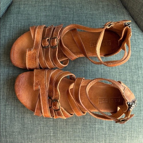 BED|STU Cognac Leather gladiator Buckle strappy Sandals women’s sz 9 EUC summer - Picture 5 of 9