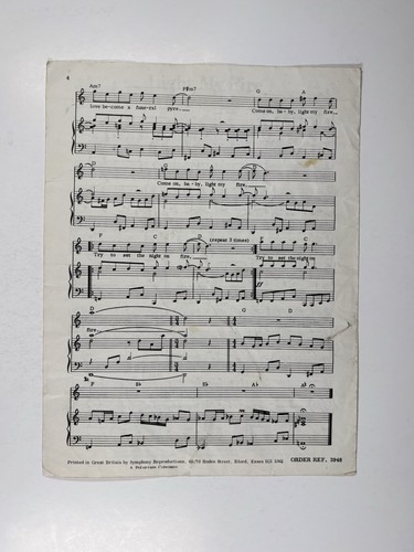 The Doors Light My Fire Sheet Music Jose Feliciano Original Vintage  - Picture 2 of 13