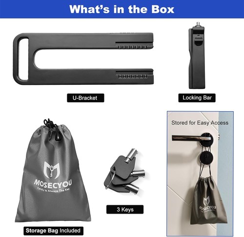 Double Door Locking Device, French Lock Security Barricade, Keyed Black - Bild 6 von 7