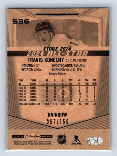 2024-25 O-Pee-Chee #536 Travis Konecny Rainbow 057/350-Philadelphia Flyers - Picture 2 of 2