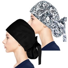 Adjustable Working Caps with Button Sweatband, Women Ponytail Pouch Hats, Lo...