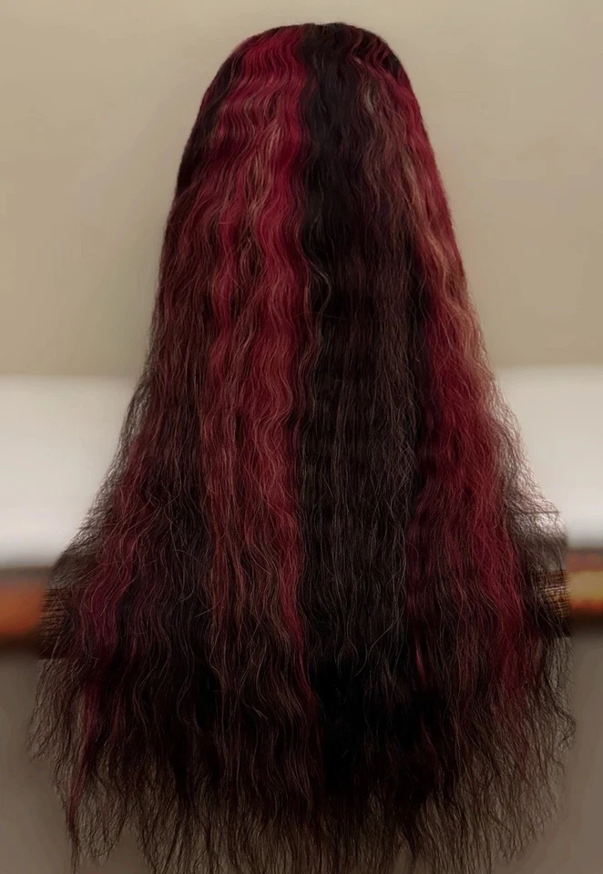 Hermosa y única peluca de cabello humano cosplay/única, 28 pulgadas, roja, rubia, negra, onda corporal, Foto 2 de 4