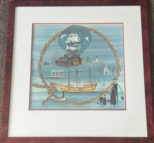 P. Buckley Moss 1984 Framed Print Ship & Balloon Nautical Amish Art 22x22 - Picture 2 of 14