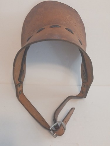 Vintage Brown Leather Hand Tooled Adjustable Visor Hat 70s Hippy Boho - Picture 4 of 6