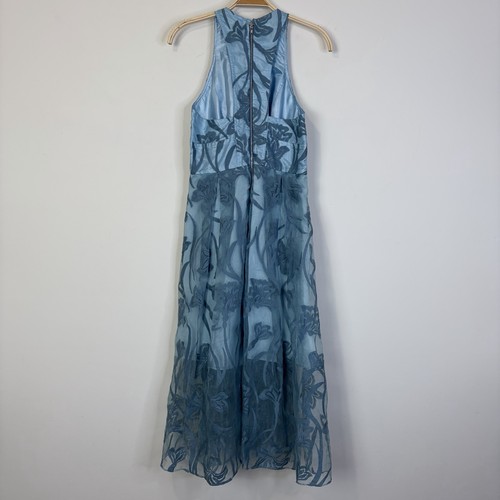 Yoana Baraschi Damen Satin Tüll bestickt V-Ausschnitt ärmelloses Kleid blau Gr. 4 - Bild 3 von 15