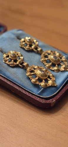 Antike Ohrringe 18 KT Gelbgold Diamanten Katalanischer Stil 18. Jahrhundert - Picture 3 of 5