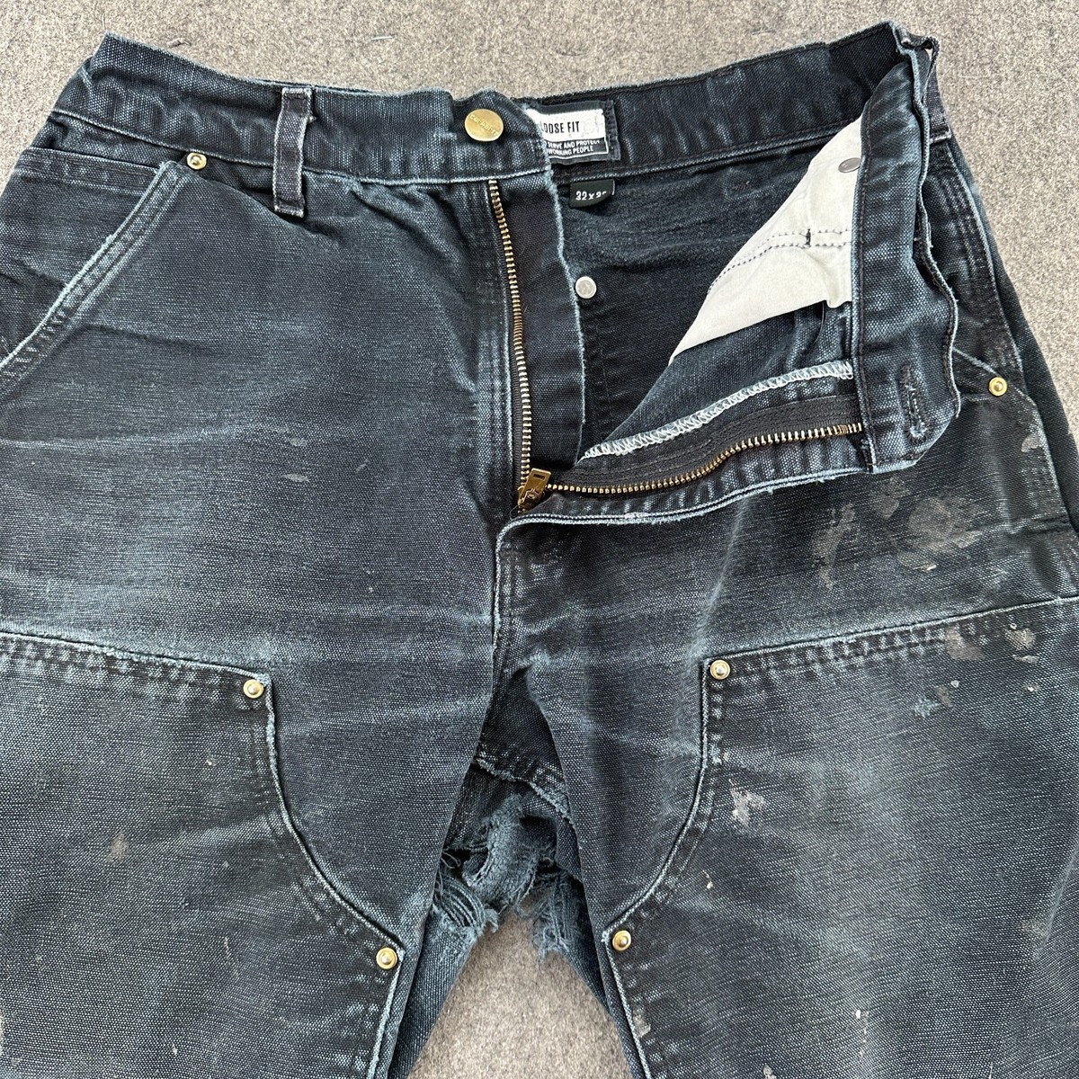 VTG Carhartt Pants Mens 30x30 Black Double Knee Carpenter