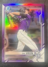 Zac Veen Topps Bowman Chrome Baseball 2021 Purple Refractor Limited /250 #BCP-3