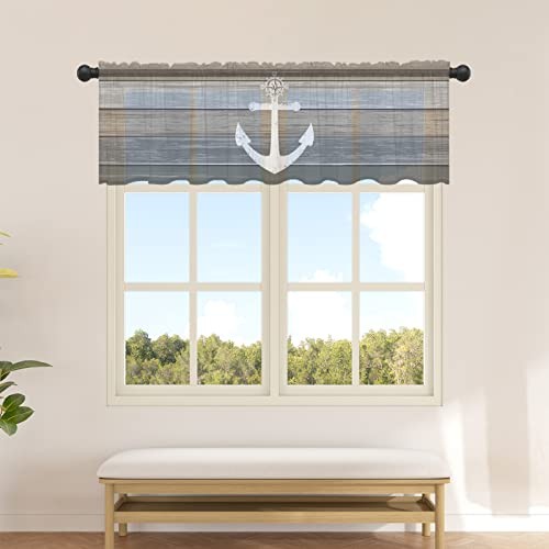 Beige Gray Ombre Wood Sheer Valance, 54"x18" Light Filtering Kitchen Curtain - Picture 2 of 7