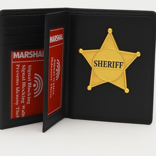 Genuine Leather RFID Blocking Five-point Star Hidden Badge Holder Wallet - Picture 4 of 8