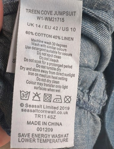Seasalt ‘Treen Cove’ Pocketed Cotton & Linen Blend Cullotte Jumpsuit Size 14 - Picture 8 of 8
