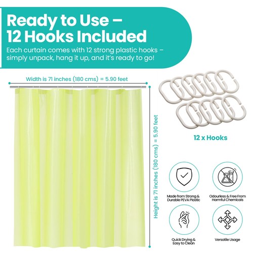 Bathroom Waterproof Shower Curtain Long Wide PEVA Curtains Mould Proof 12 Rings - Picture 11 of 137