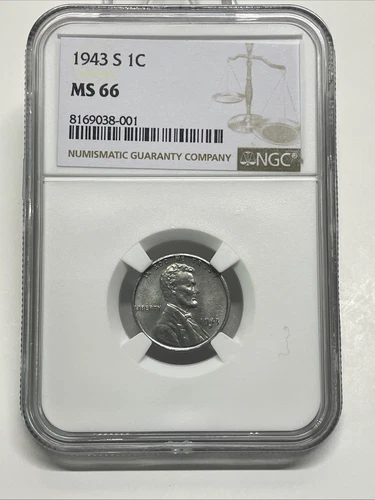 1943-S Lincoln Steel Wheat Cent / Penny 1c - NGC MS66