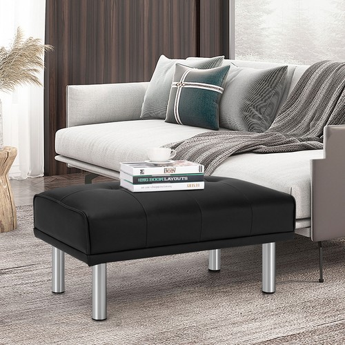 Costway Ottoman Footrest Stool PU Leather Rectangular Seat w/Metal Legs Black - Picture 3 of 12