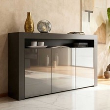 155cm Modern Grey Matt & Grey Gloss Sideboard Cabinet Storage Cupboard Unit UK