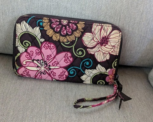 Vera Bradley Mod Floral Pink Wristlet Zip Around Wallet Brown - Picture 3 of 12