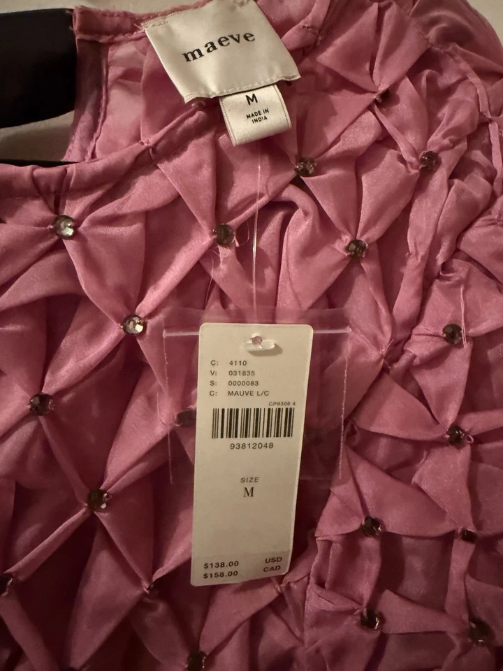 ANTHROPOLOGIE MAEVE BLUSA MUÑECA BEBÉ ESTRÁS TRANSPARENTE MANGA CORTA TOP ROSA M Foto 3 de 4