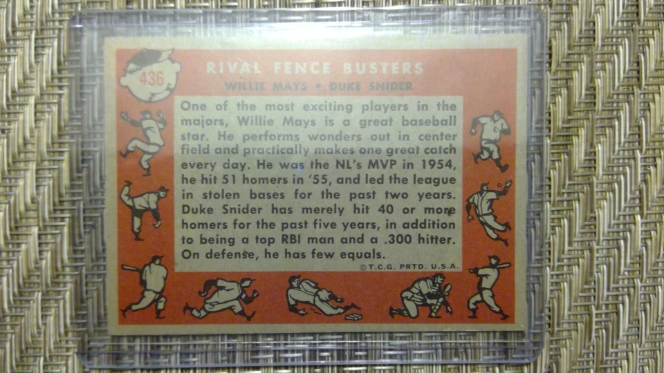 1958 Topps Willie Mays/Duke Snider #436 - Rival Fence Busters - Excelente $$$ Foto 2 de 4