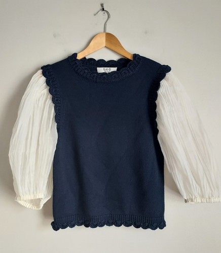 SEA NY The Olive Combo Plissee Organza Puffärmel überbackene Wolle Pullover Medium - Bild 4 von 14