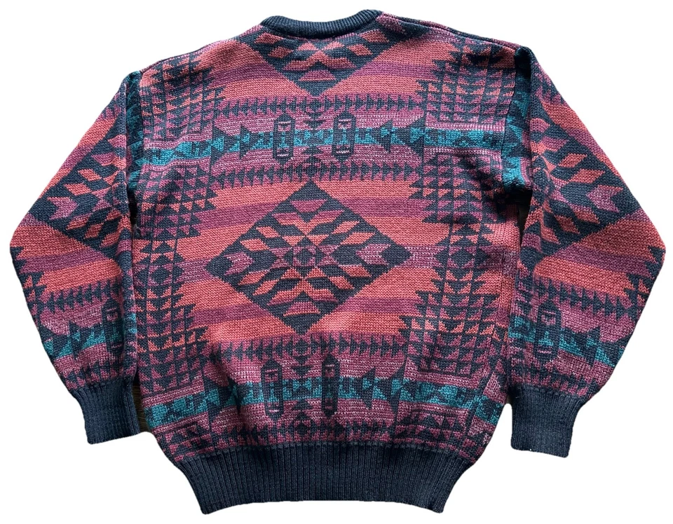 Suéter Pullover De Colección Años 90 Suroeste Azteca Patrón Tribal Acrílico Tejido Para Hombre Grande Foto 2 de 4
