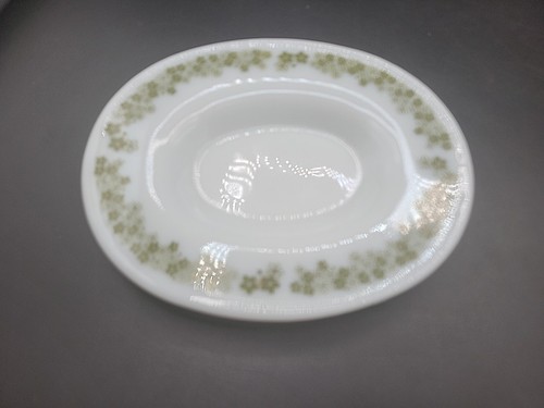 Pyrex Spring Blossom Crazy Daisy Gravy Boat Corning Green Milk Glass 2 pc Set - Picture 7 of 9
