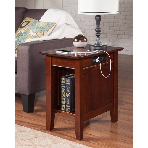 AFI Nantucket 14 in. Wide Walnut Brown Rectangle Solid Hardwood Side Table with - Picture 8 of 8