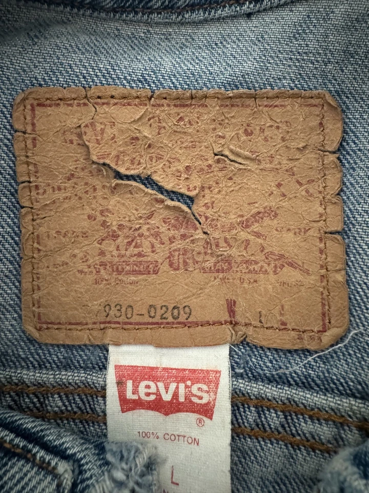 Levi's 牛仔纽扣卡车司机夹克复古 L 码-美国制造-破旧 — 第 2/4 张图片