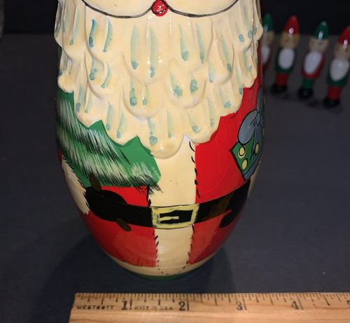 Bambola vintage arte popolare legno Babbo Natale stile nido 8 elfi legno - Foto 3 di 13