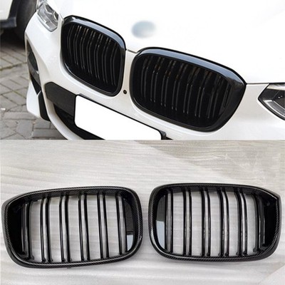 For BMW X3 G01 X4 G02 2018-2021 Carbon Fiber Look Front Kidney Grilles Dual Slat