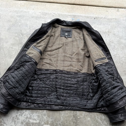 Vintage 90’s Calvin Klein Black Leather Lined Zip Up Detroit Jacket XL Moto - Bild 3 von 7