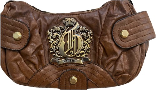 Vintage Y2K Guess Brown Leather Shoulder Bag Crown Logo - Picture 2 of 12