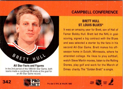 Tarjeta de hockey 1990 Pro Set Brett Hull #342 St. Louis Blues - Imagen 2 de 2