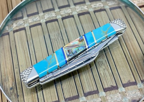 Case XX Wild Horse Custom Abalone & Kingman Turquoise Small Stockman Knife #1 - Picture 3 of 10