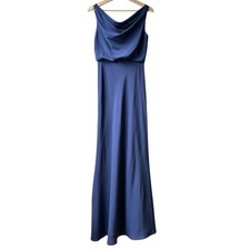 Jenny Yoo Madelyn Crepe De Chine Maxi Dress Gown in Navy Blue Sz 0