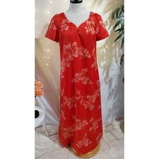 Hilo Hatties Vtg 70s Hawaiian Short Sleeve Tropical Maxi Dress Womens Size M Red