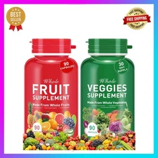 2 Bottles - 90 Fruits and 90 Veggies Whole Food Supplement 180 Count FREE SHIP