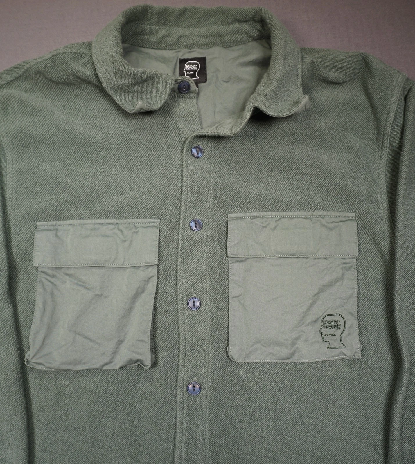 Brain Dead Jacket Mens Large Green Military Button Front Shacket Streetwear LA - product detail image 1